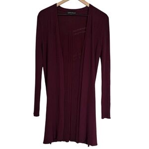 Love Ellie Duster Cardigan Large Maroon Ribbed Open Front Long Sleeve